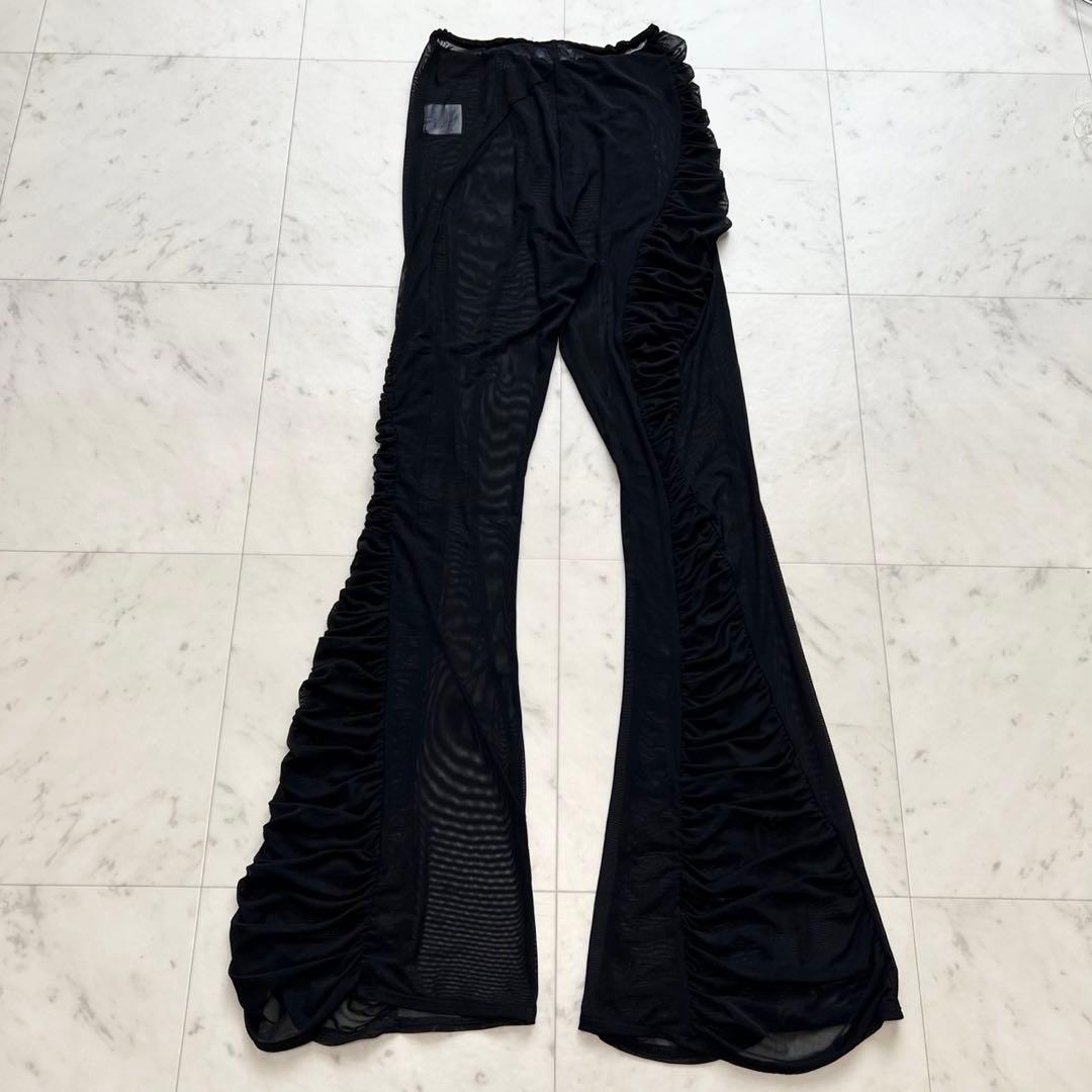 DIDU 2021 メッシュフレアパンツ レギンス アシメギャザーデザイン