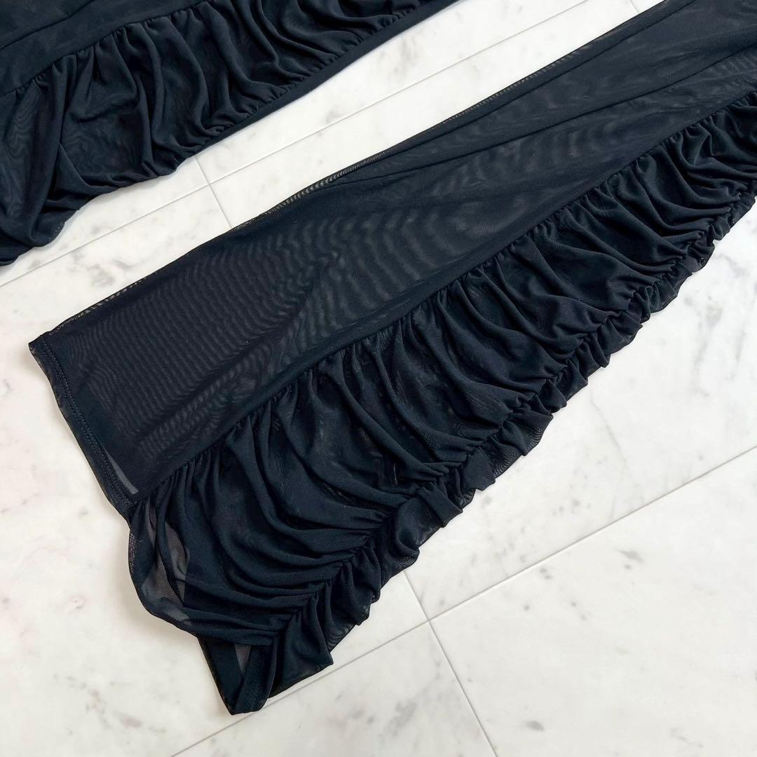 DIDU 2021 メッシュフレアパンツ レギンス アシメギャザーデザイン