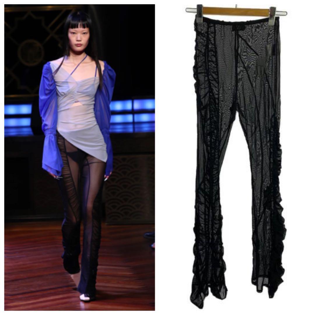 DIDU 2021 メッシュフレアパンツ レギンス アシメギャザーデザイン