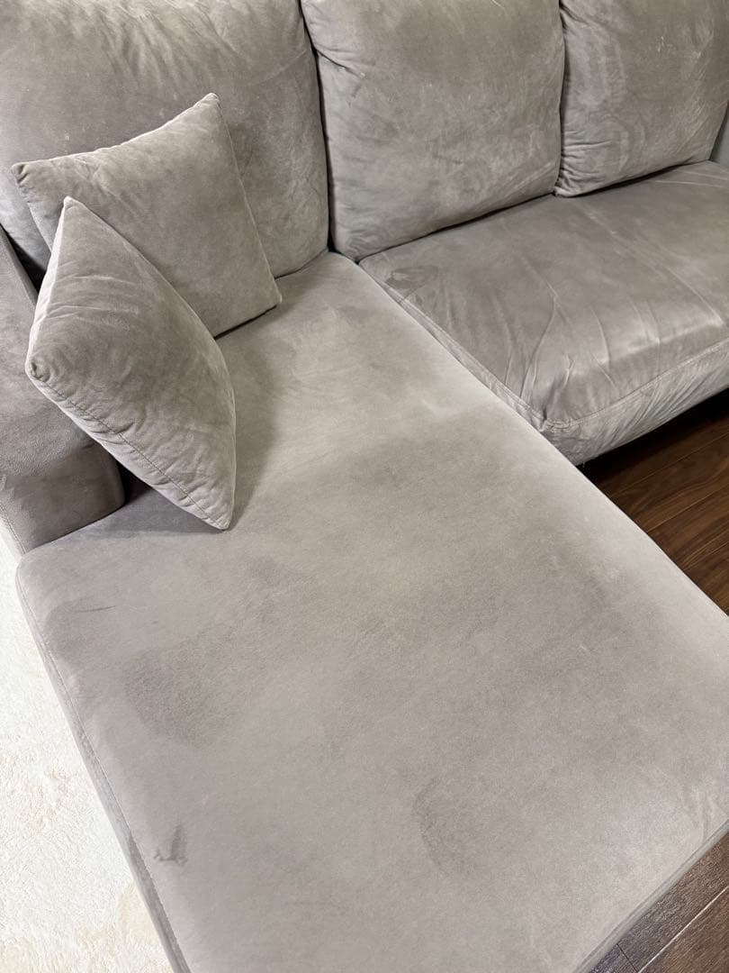 LOWYA グレー L字型ファブリックソファ