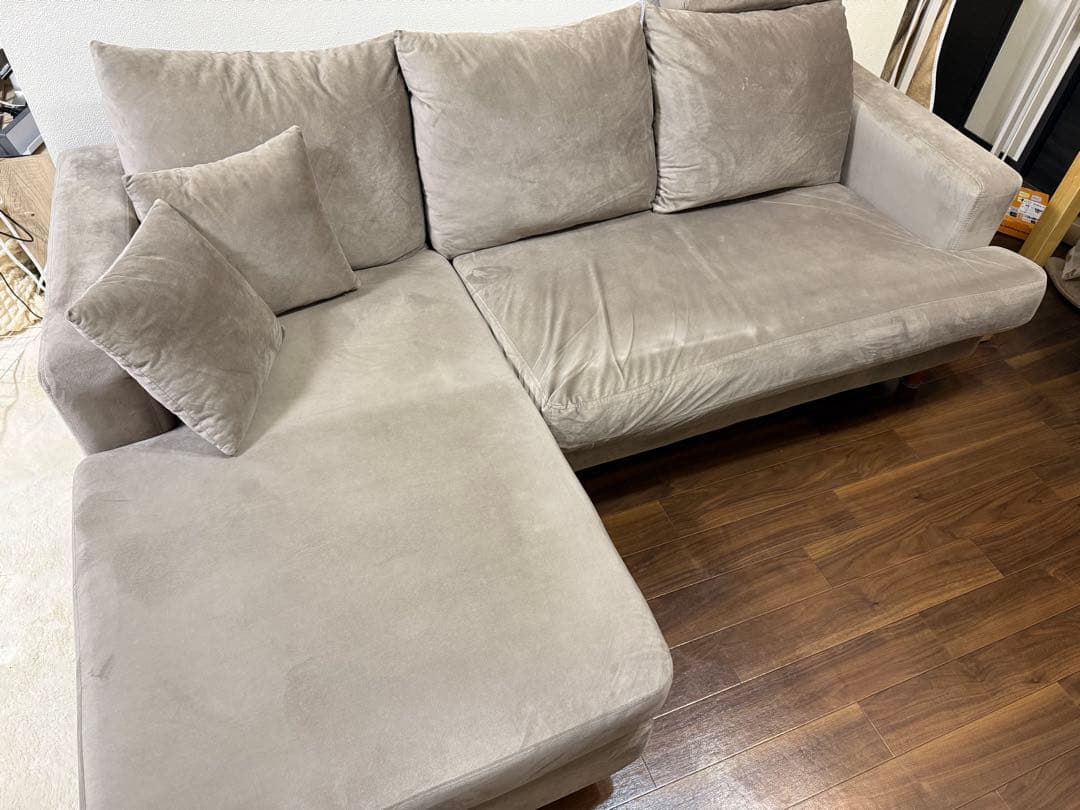 LOWYA グレー L字型ファブリックソファ