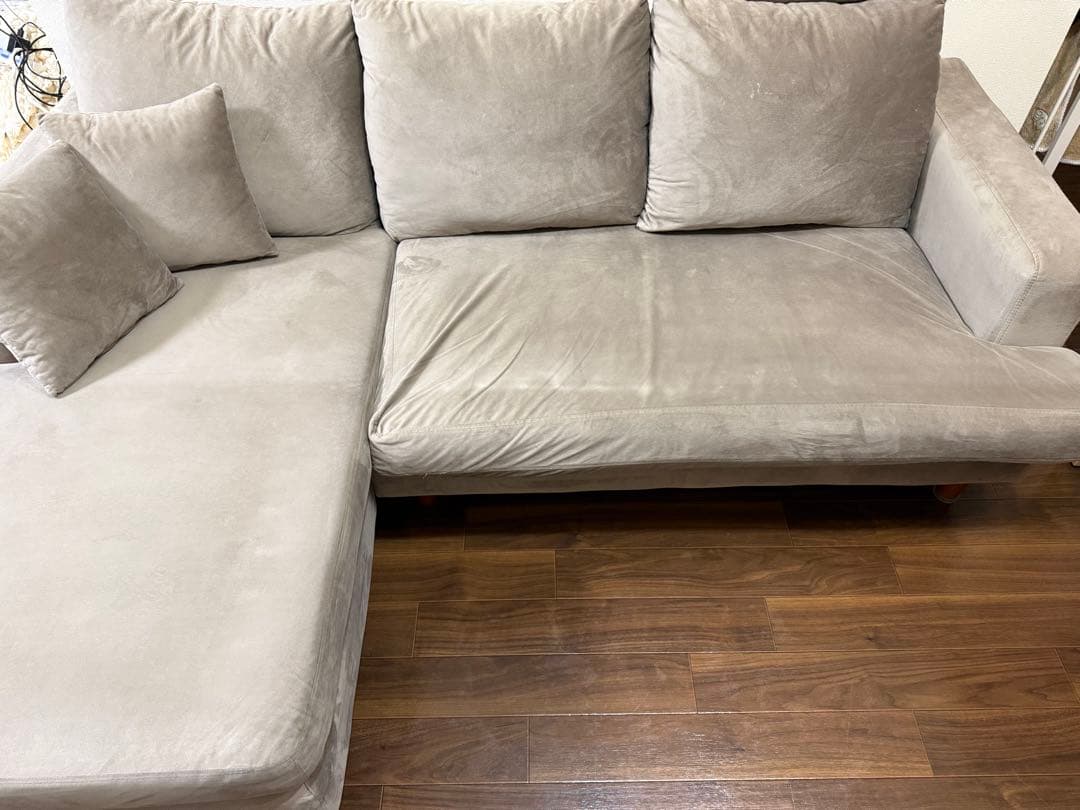 LOWYA グレー L字型ファブリックソファ