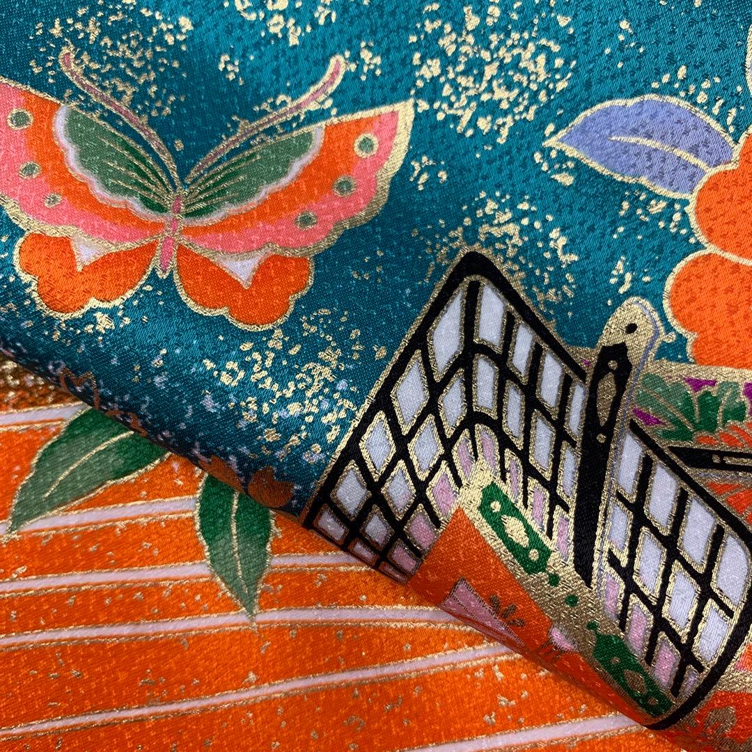 508agu16.410ag11□七五三 7歳 女児 着物のみ 金彩 御所車 花