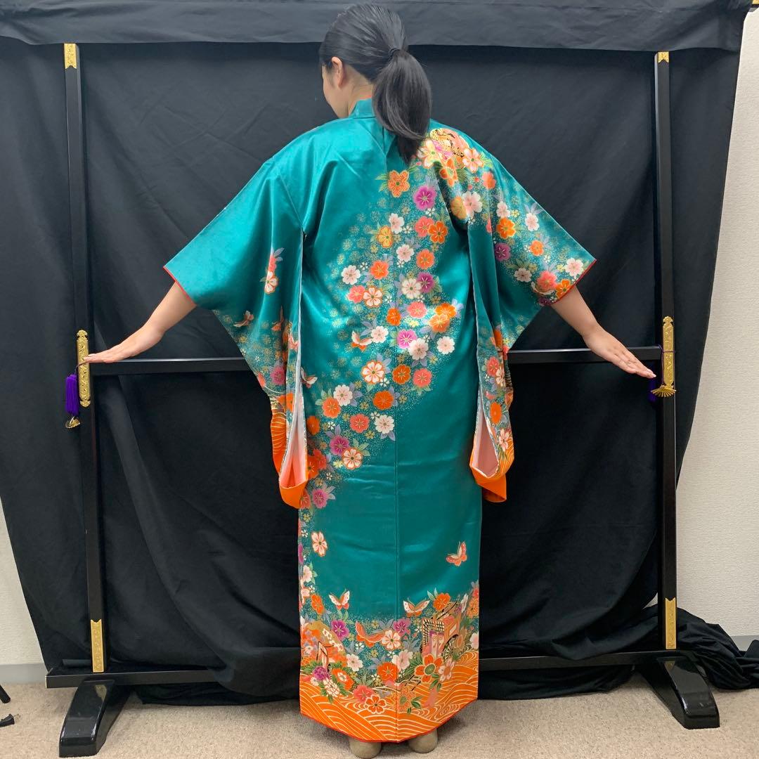 508agu16.410ag11□七五三 7歳 女児 着物のみ 金彩 御所車 花