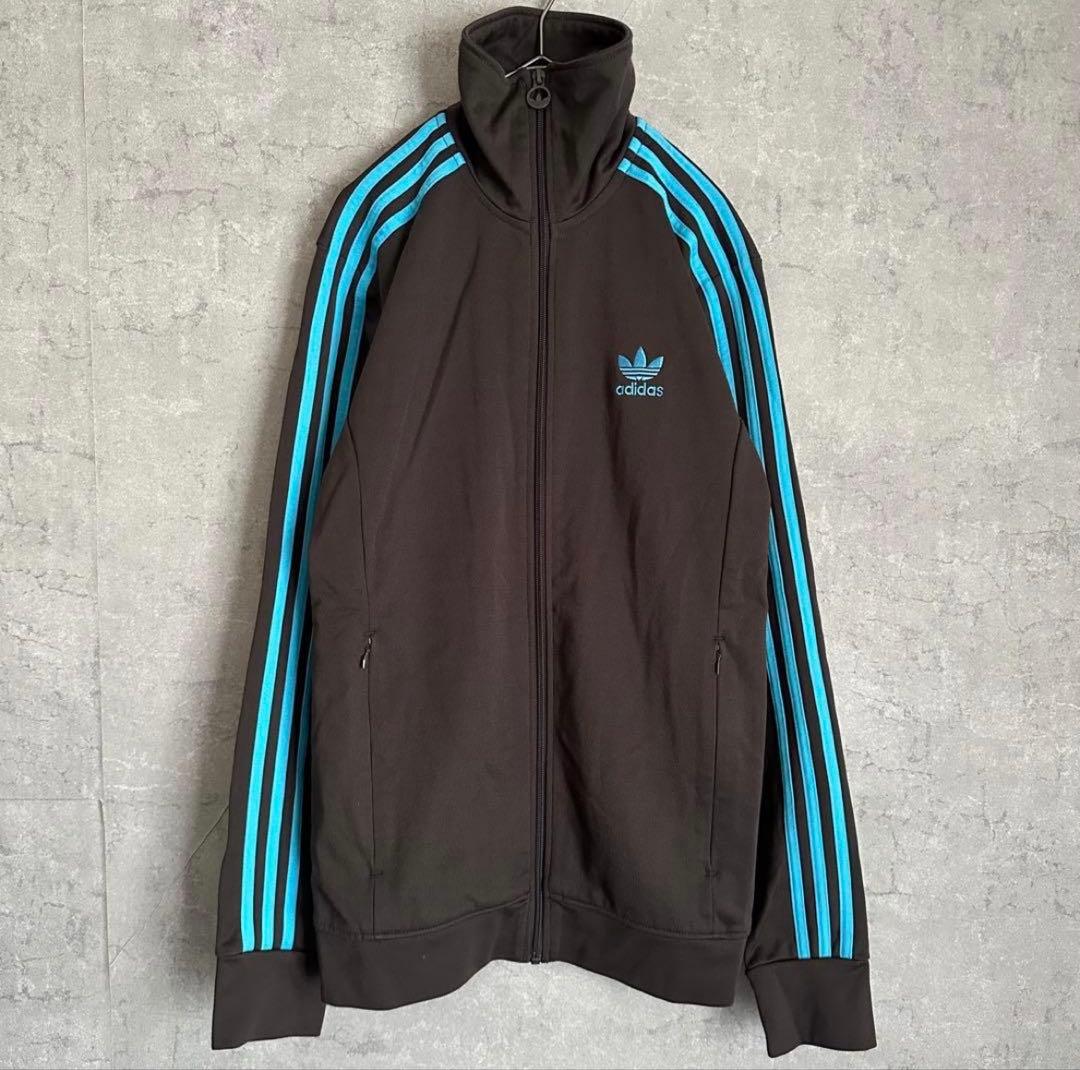 アディダス　トラックジャケット　ヨーロッパ　胸ロゴ　刺繍　ブラウン　茶　L