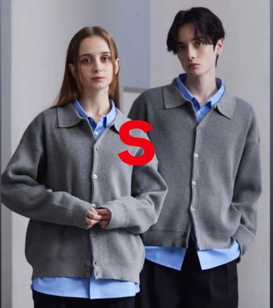 CLEL ベーシック/スプレー畦編みニットシャツカーディガン Gray S