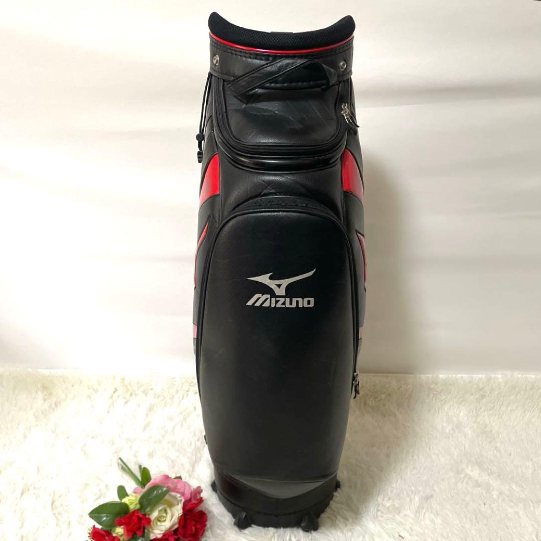 良品✨ミズノゴルフ キャディバッグ カート式 バランス型 軽量 黒赤 フード付き