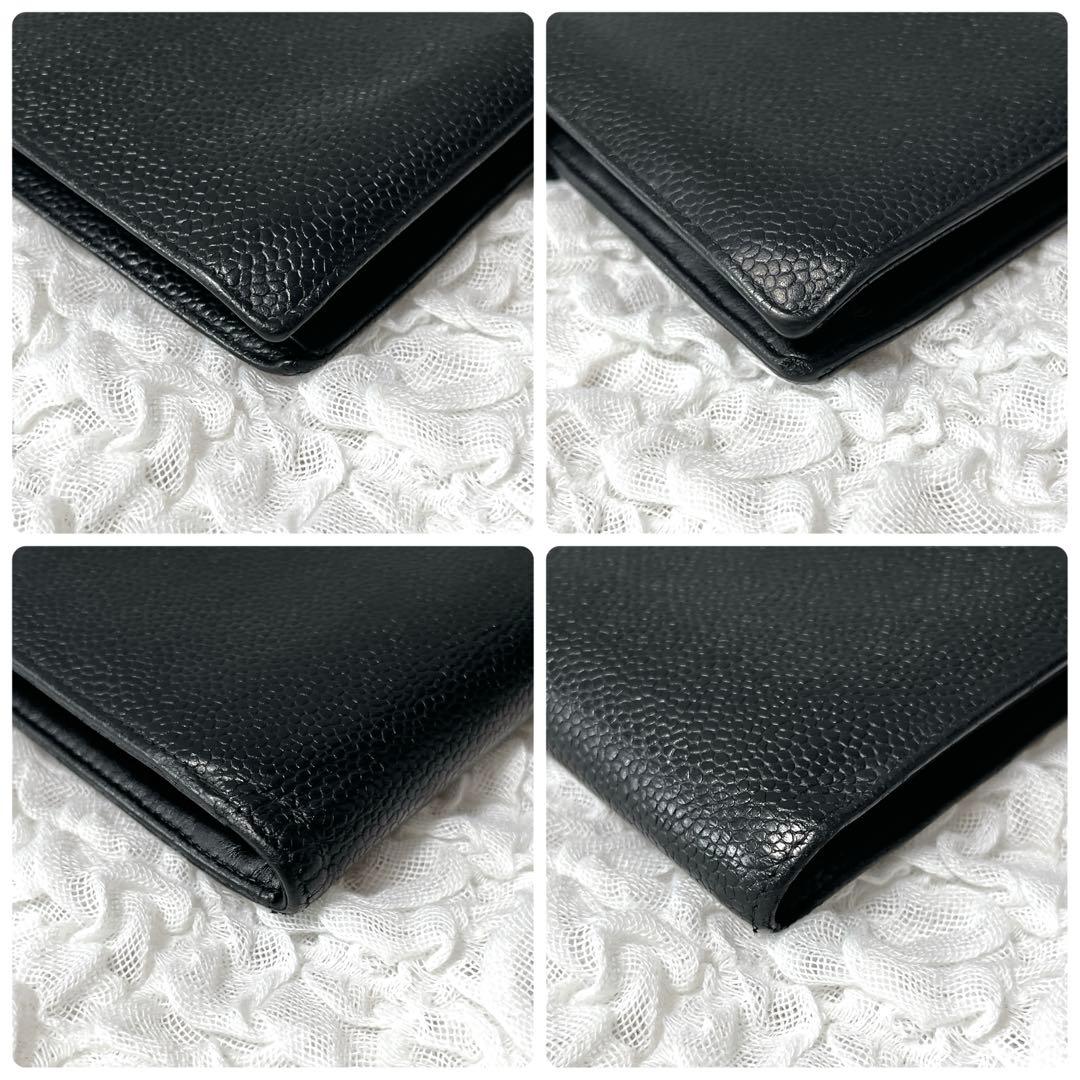 キャビアスキン　がま口　CHANEL レザー 長財布　フラップ　二つ折り　ココ