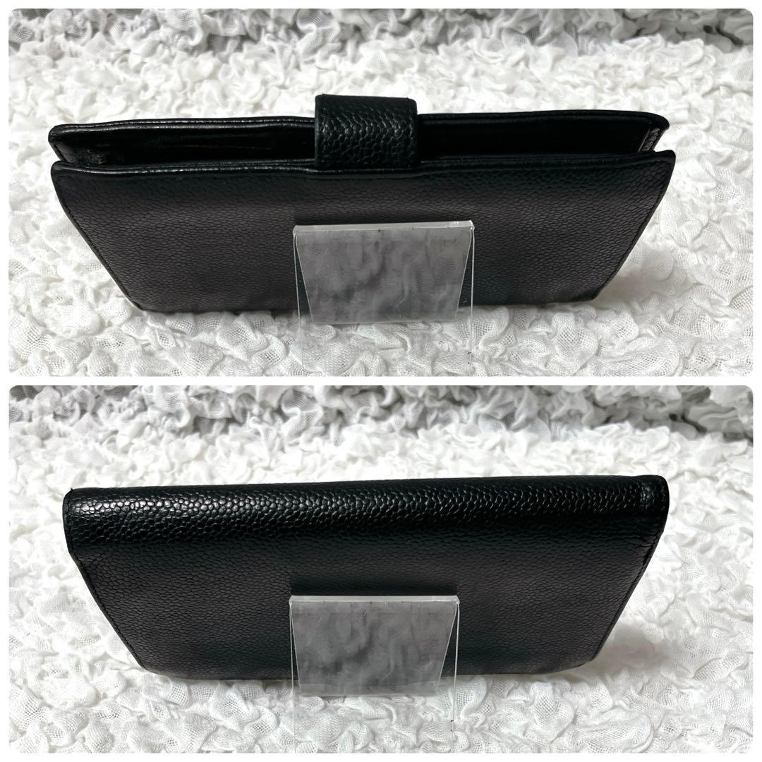 キャビアスキン　がま口　CHANEL レザー 長財布　フラップ　二つ折り　ココ