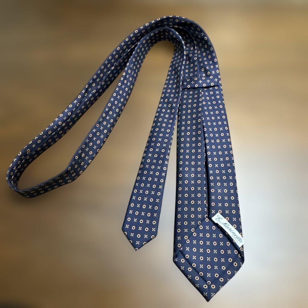 E. MARINELLA ネイビー小紋ネクタイ