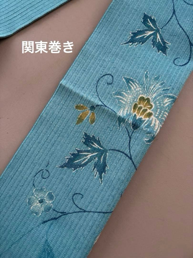 二葉苑 コバルトブルー 変わり織 紬地 正絹 九寸名古屋帯 極美品