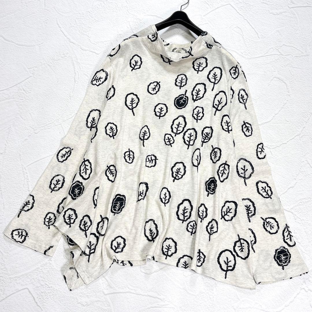 慈雨　センソユニコ　チュニック　カットソー　ハイネック　変形　総柄　木の葉柄