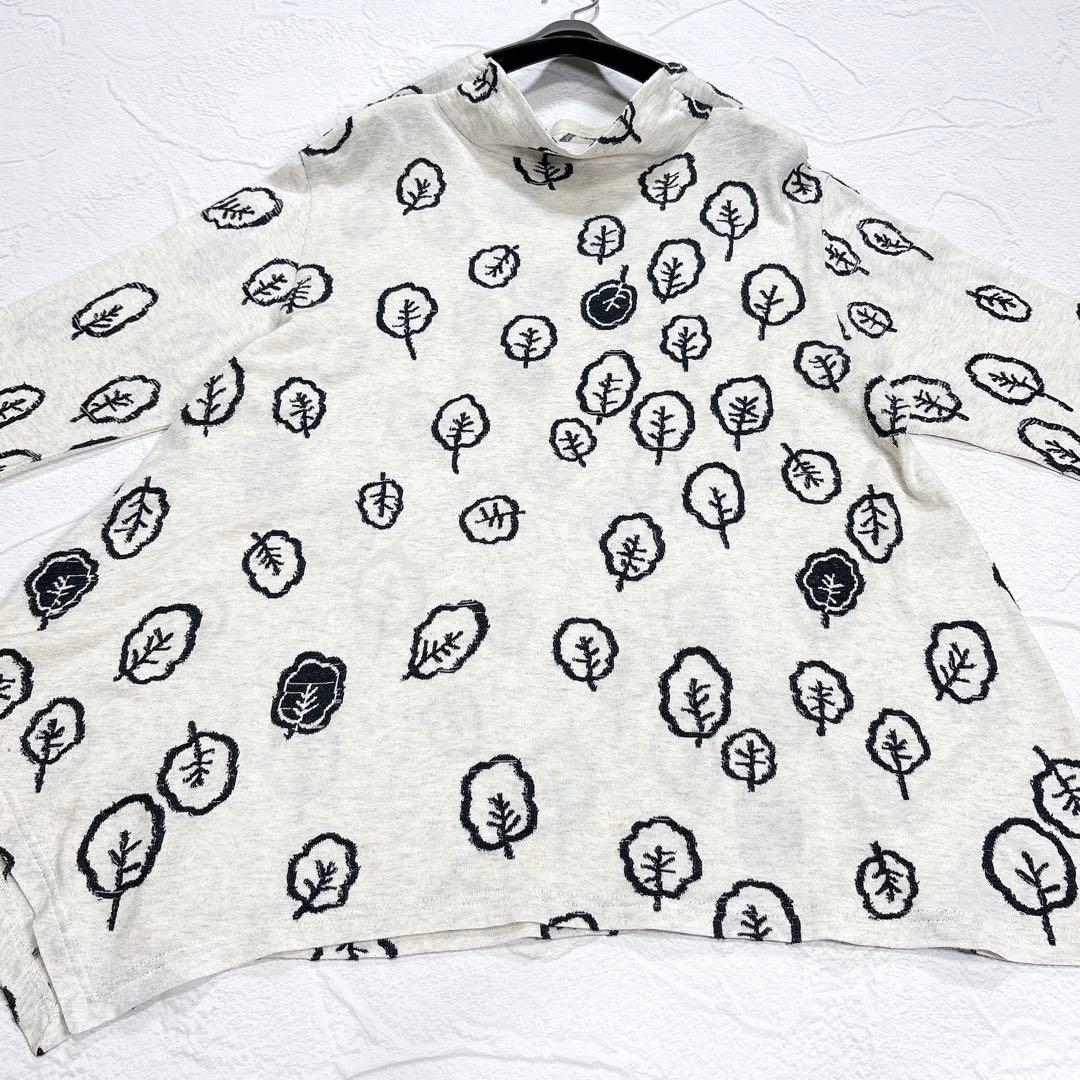 慈雨　センソユニコ　チュニック　カットソー　ハイネック　変形　総柄　木の葉柄