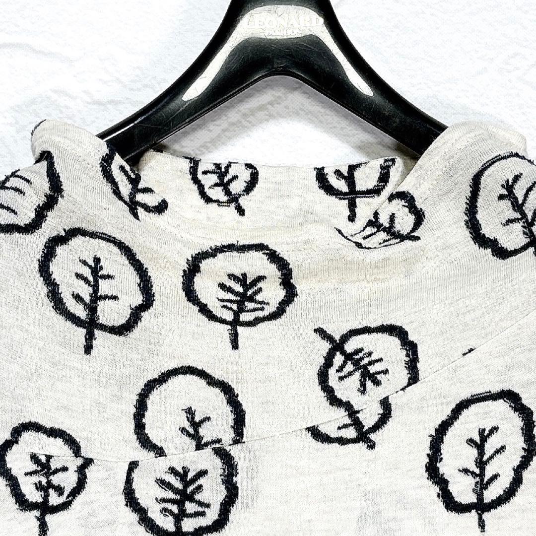 慈雨　センソユニコ　チュニック　カットソー　ハイネック　変形　総柄　木の葉柄