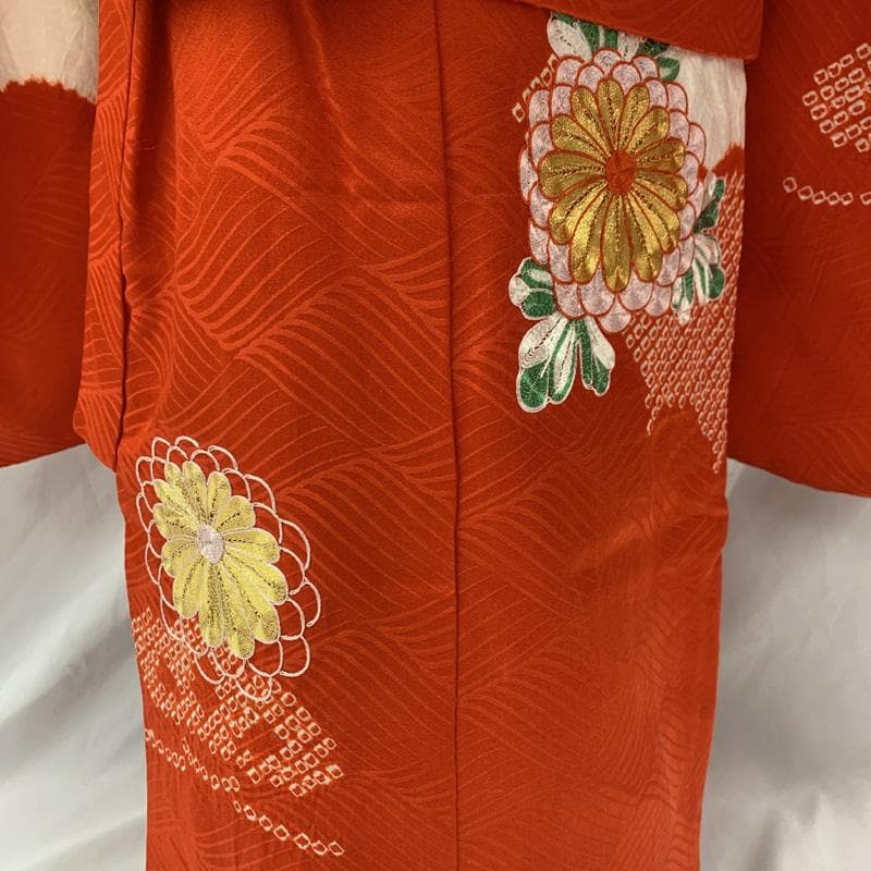 510ag30、帯揚げ□七五三 三歳 女児 着物&チュール帯&長襦袢 金駒刺繍□