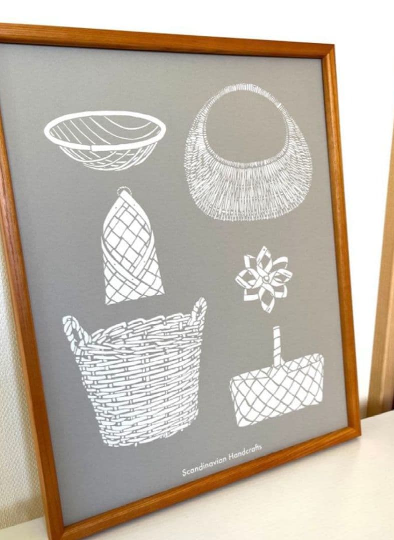 北欧、暮らしの道具店　6周年記念オリジナルポスター「北欧のかご」グレー額縁付き