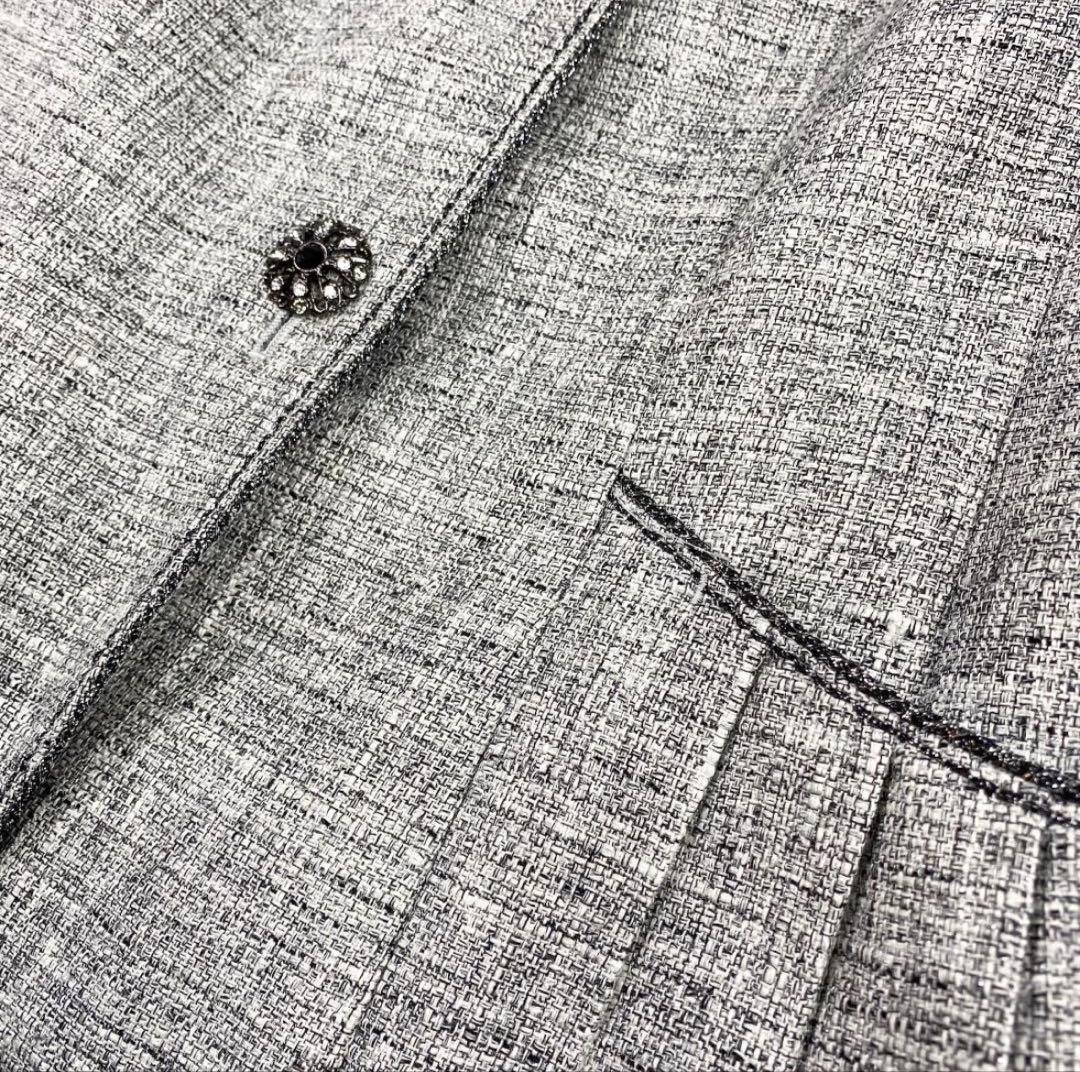 美品 23区 ワンピースセットアップ ラメツイード ビジューボタン 40 グレー