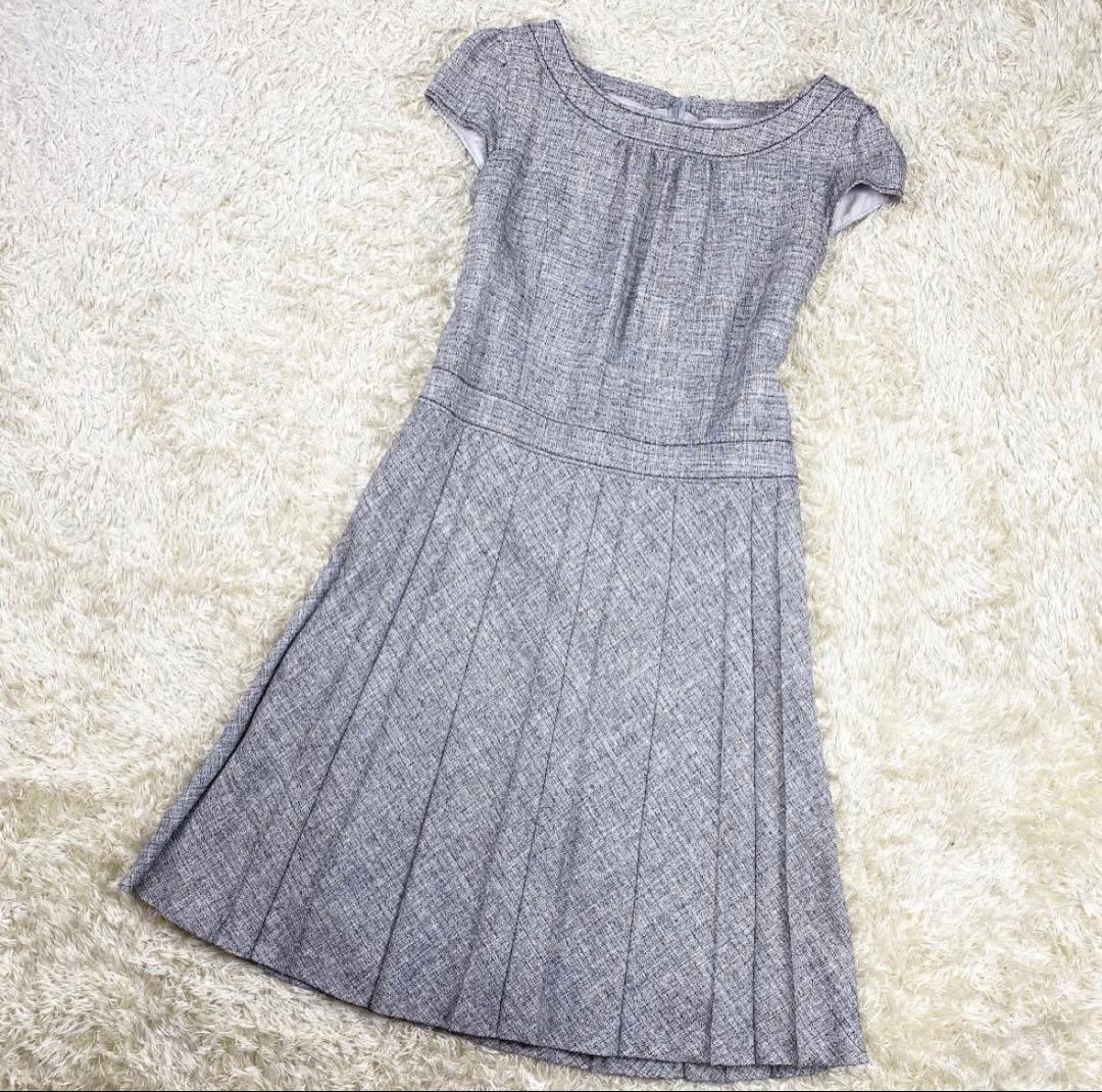 美品 23区 ワンピースセットアップ ラメツイード ビジューボタン 40 グレー