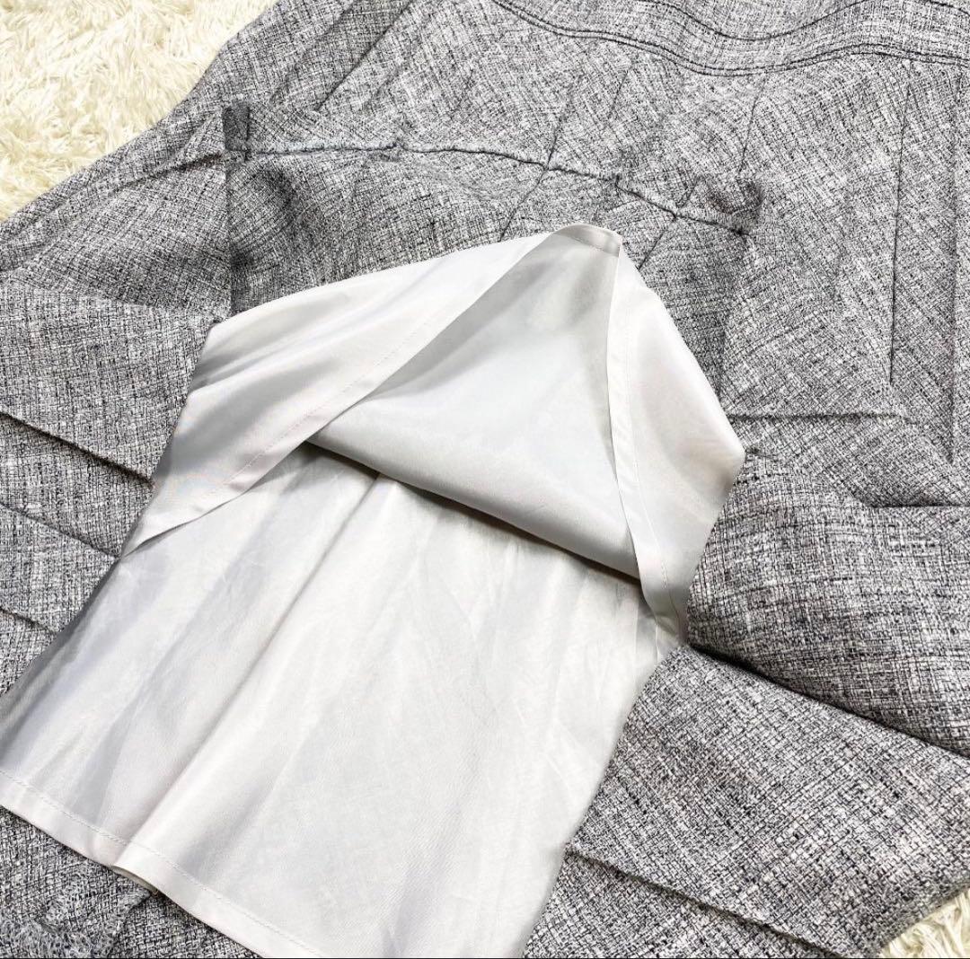 美品 23区 ワンピースセットアップ ラメツイード ビジューボタン 40 グレー