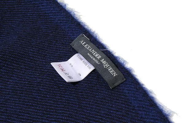 アレキサンダーマックイーン スカル ウール フリンジ マフラー BLUE ブルー