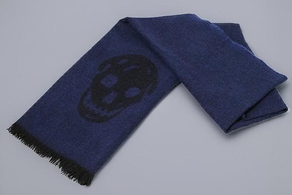アレキサンダーマックイーン スカル ウール フリンジ マフラー BLUE ブルー