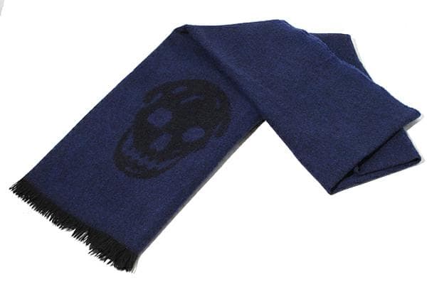 アレキサンダーマックイーン スカル ウール フリンジ マフラー BLUE ブルー