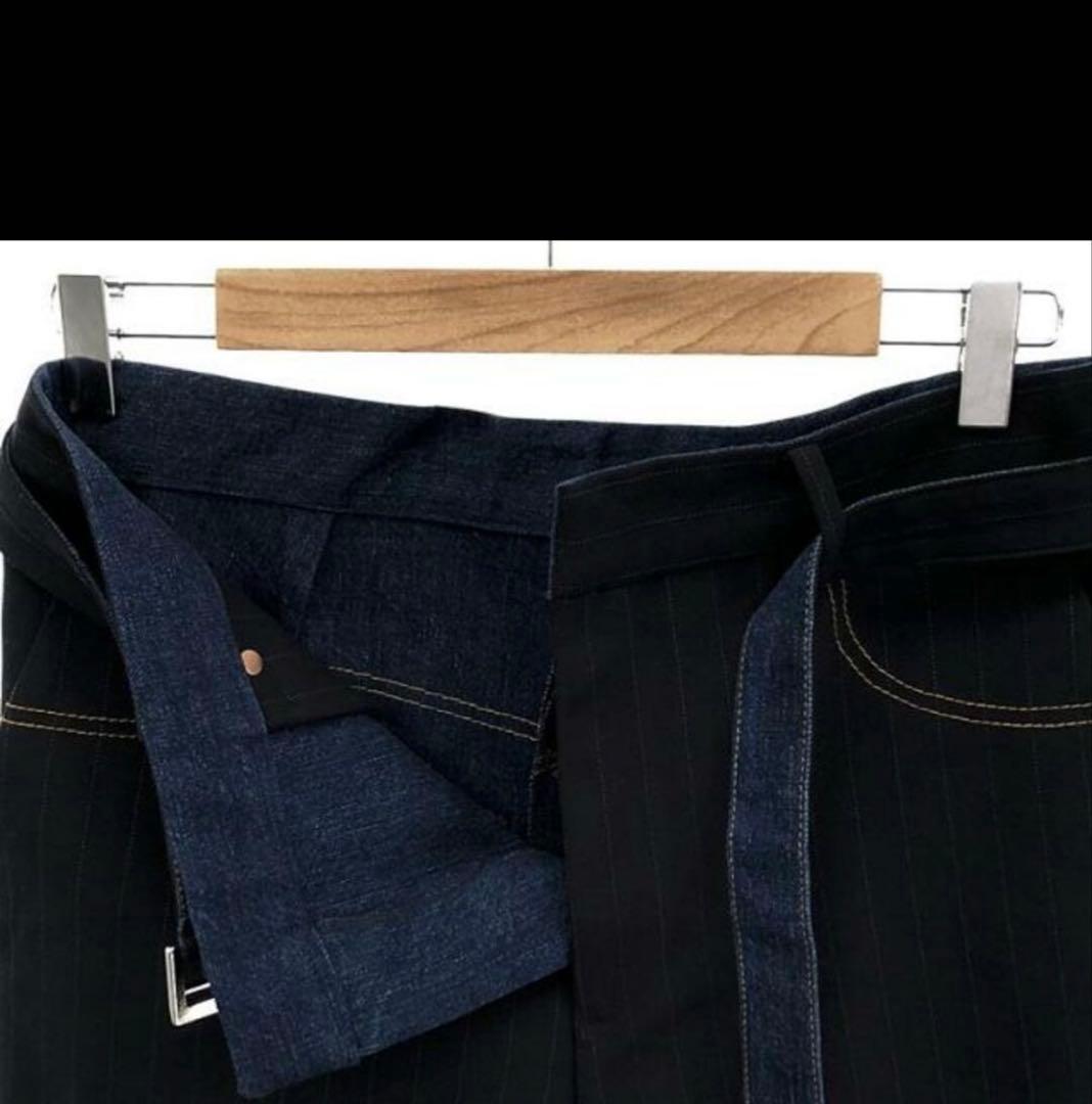 sacai サカイ ピンストライプ デニム切替 ベルテッド パンツ サイズ2