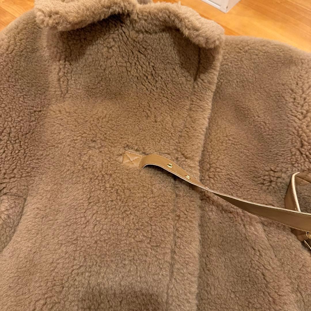 ベージュ フリース ポンチョ ベルト付き　M