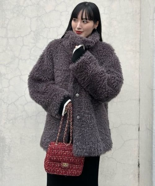 FRAY I.D ECOPEL ハイネックファー ミドルジャケット モダクリル