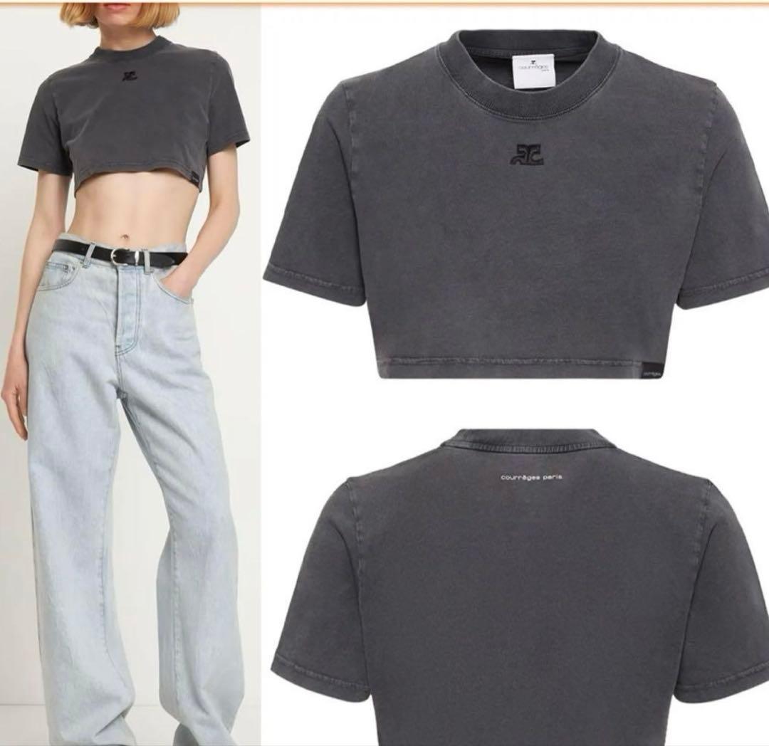 courreges クレージュ Ｔシャツ クロップド ショート丈　グレー