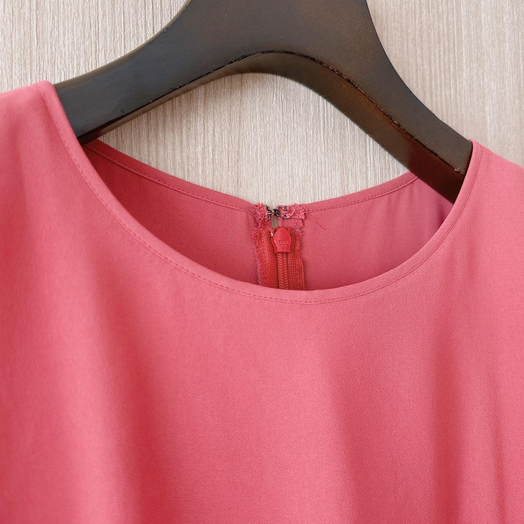 【1024】アナイ　ソフトツイルプリーツ ワンピース　38 くすみ赤　38