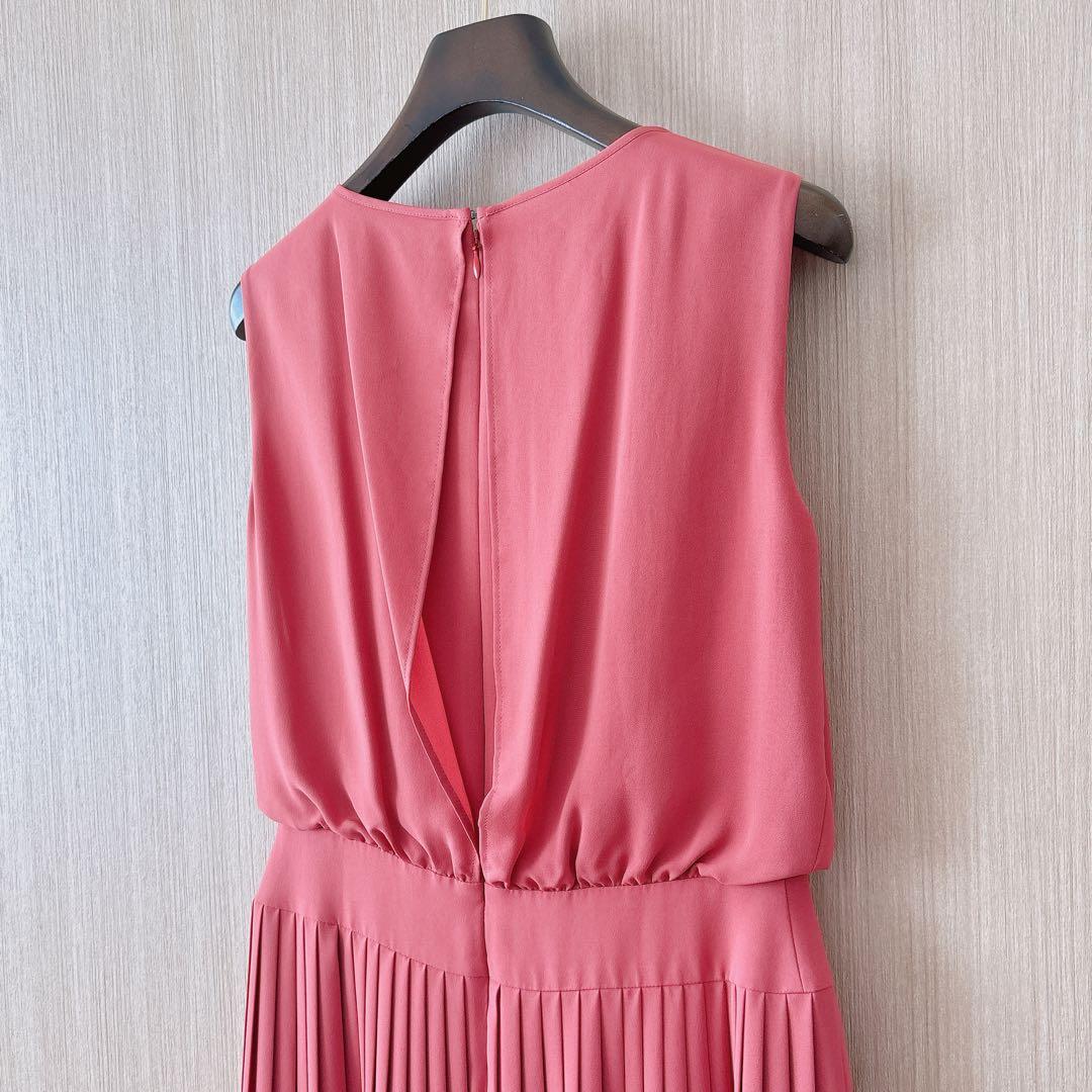 【1024】アナイ　ソフトツイルプリーツ ワンピース　38 くすみ赤　38