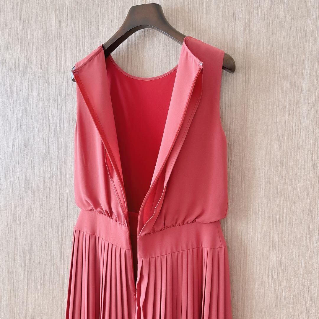 【1024】アナイ　ソフトツイルプリーツ ワンピース　38 くすみ赤　38