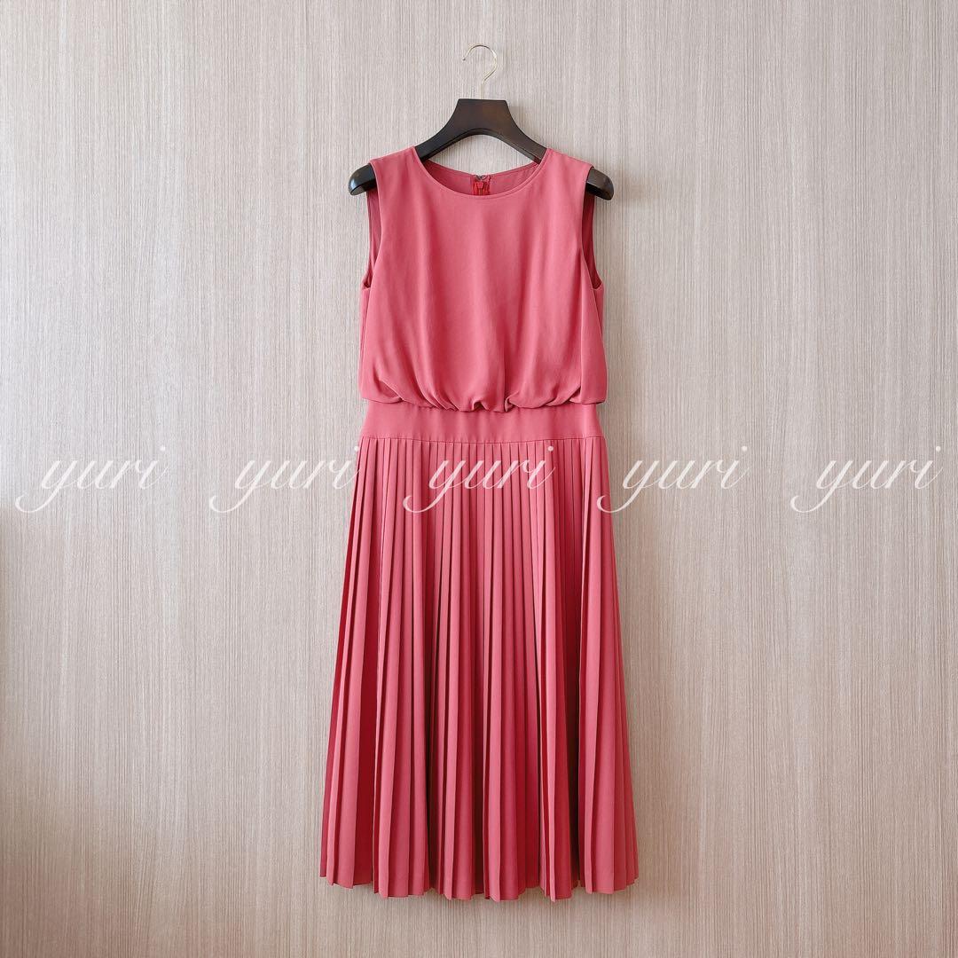 【1024】アナイ　ソフトツイルプリーツ ワンピース　38 くすみ赤　38