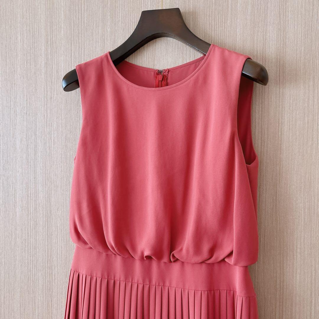 【1024】アナイ　ソフトツイルプリーツ ワンピース　38 くすみ赤　38