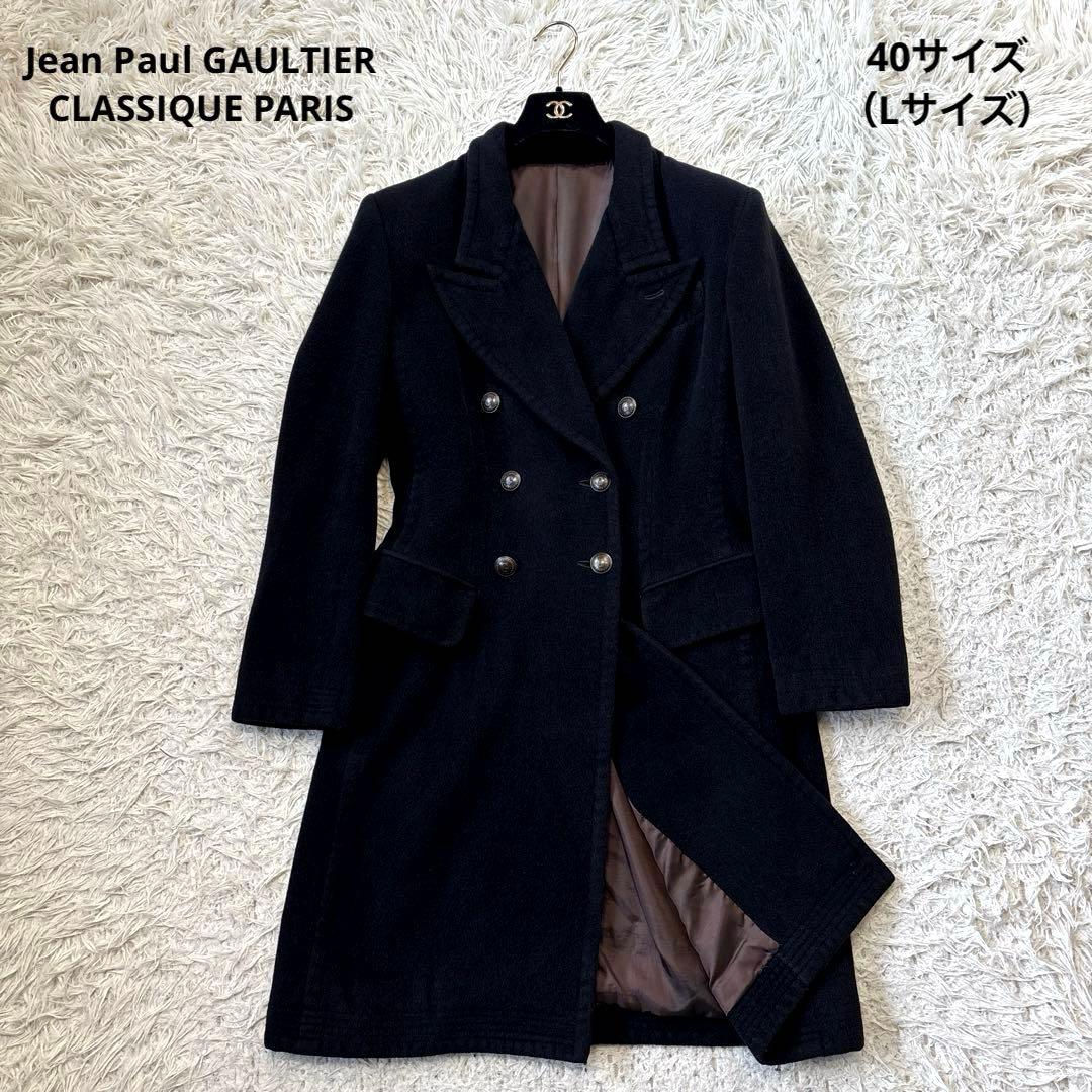 超希少☆【ジャンポールゴルチェ】アンゴラ　ブラック　ロゴボタン　コート　40 L