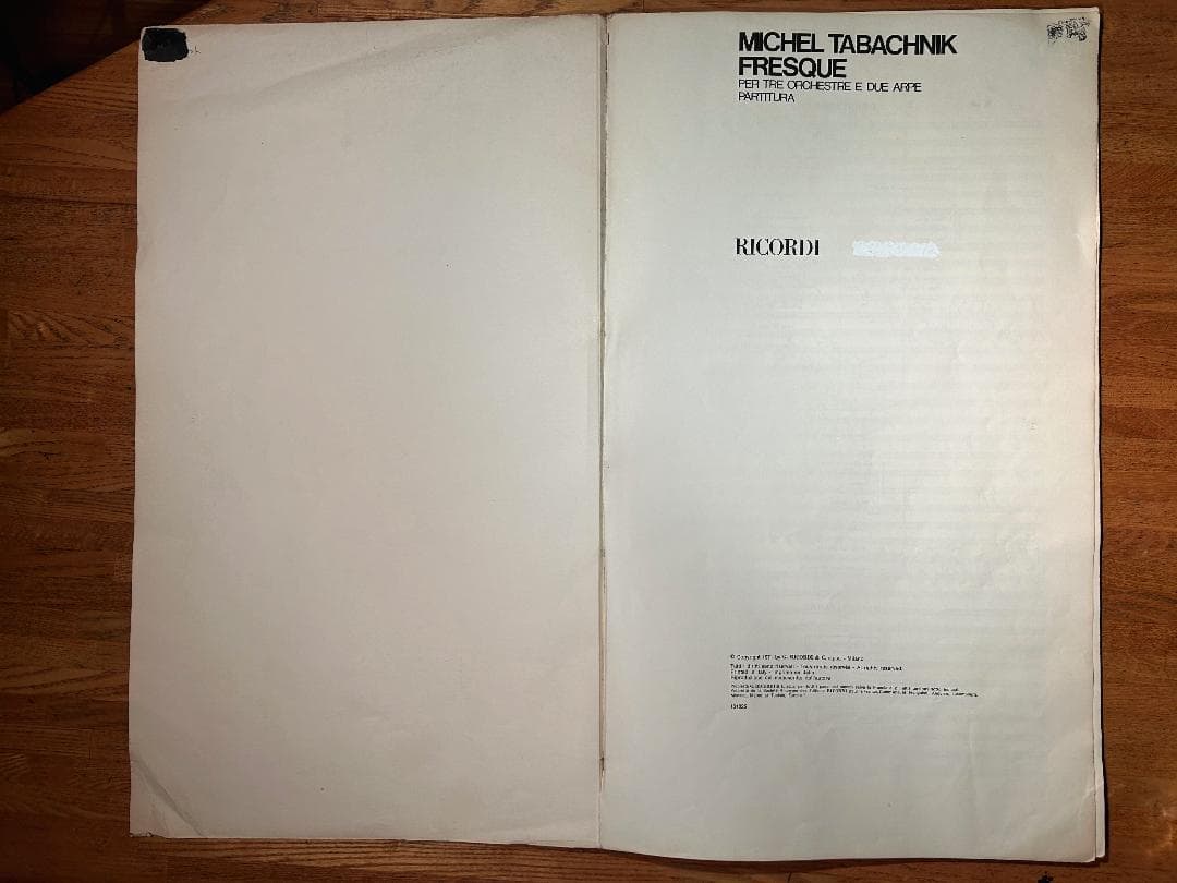 ミシェル・タバシュニクの貴重な1969（大型譜面）Fresque