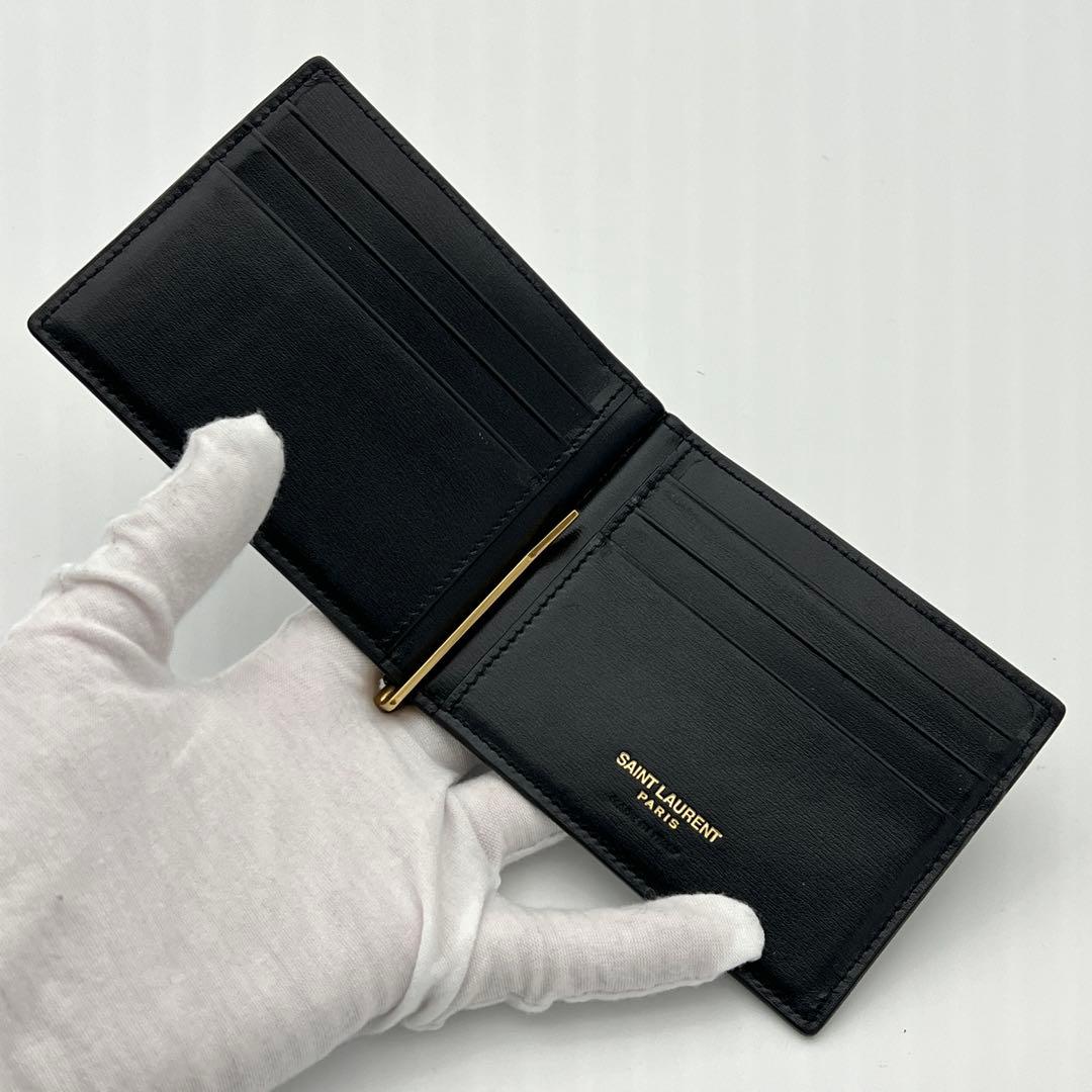 【極美品】サンローランパリ マネークリップ YSLロゴ タイニーカサンドラ 黒