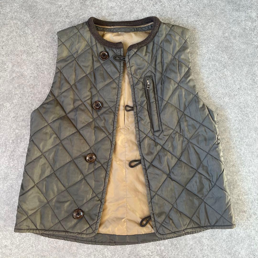 45R　キルティングベスト　ナイロン　オリーブ　グリーン　ブラウン　日本製　希少