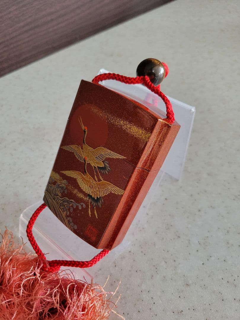 ぽん太郎柳山作　鶴時絵　印籠　印籠　中古