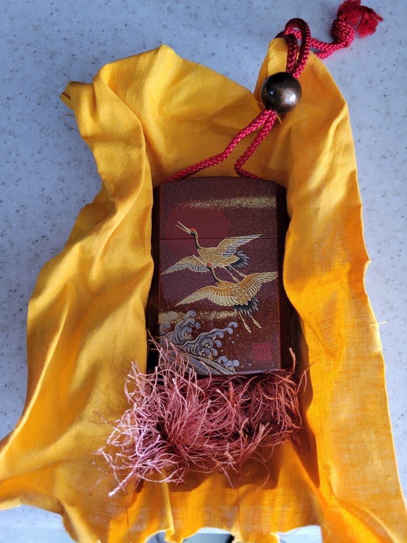 ぽん太郎柳山作　鶴時絵　印籠　印籠　中古