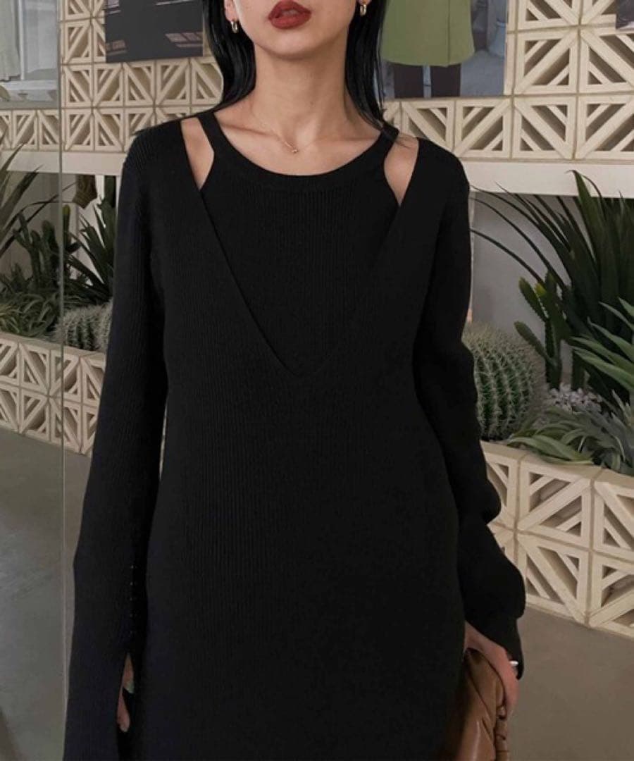 AMERI　CAN SLEEVE LAYERED KNIT DRESS
