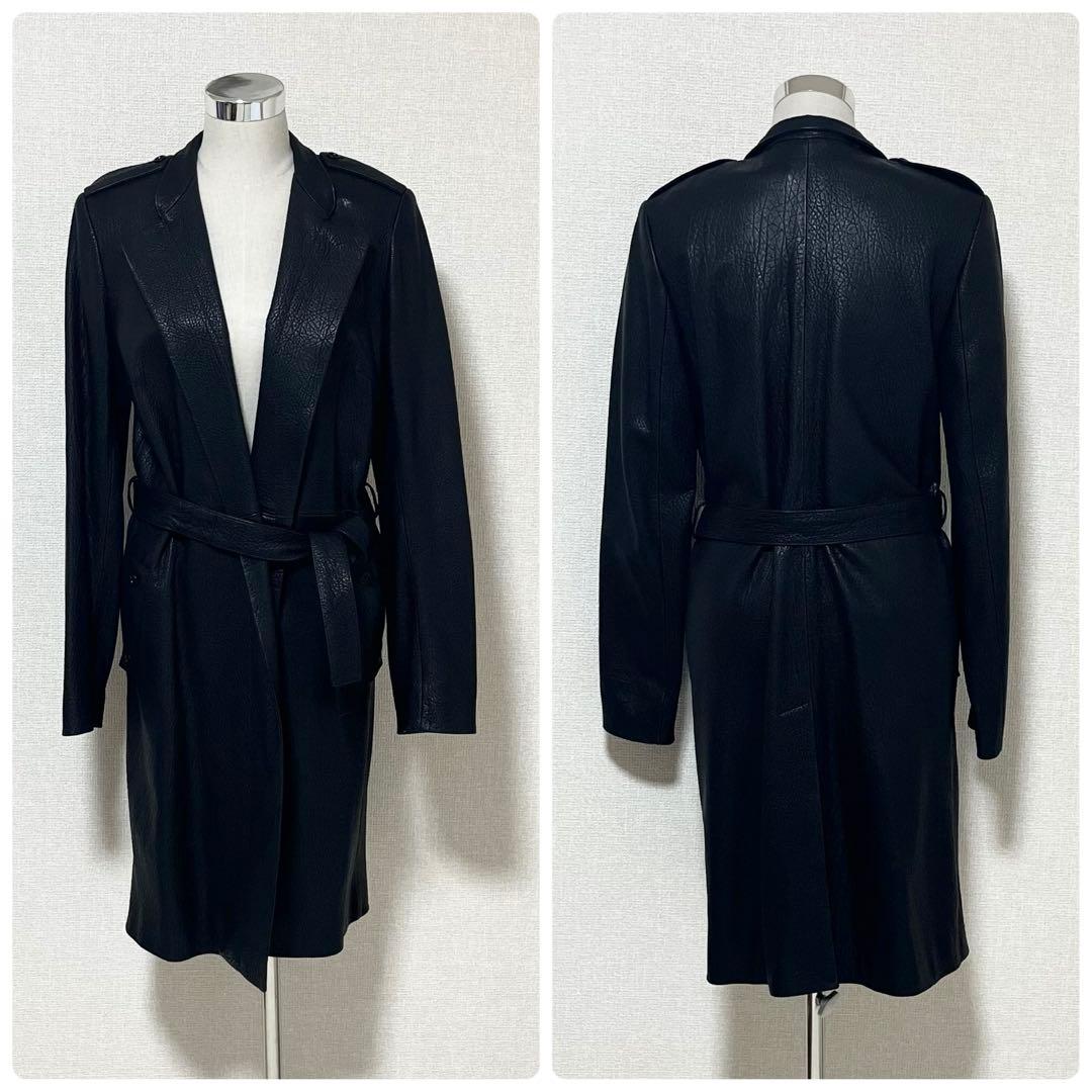 【未使用級】LOEWE/ロエベ　レザー ロングコート　ベルト付き　アナグラム総柄