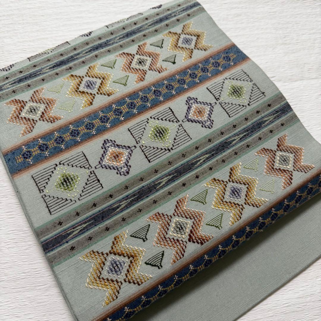 m-52 沖縄県指定無形文化財 読谷山花織 本場琉球 名古屋帯 正絹 極美品