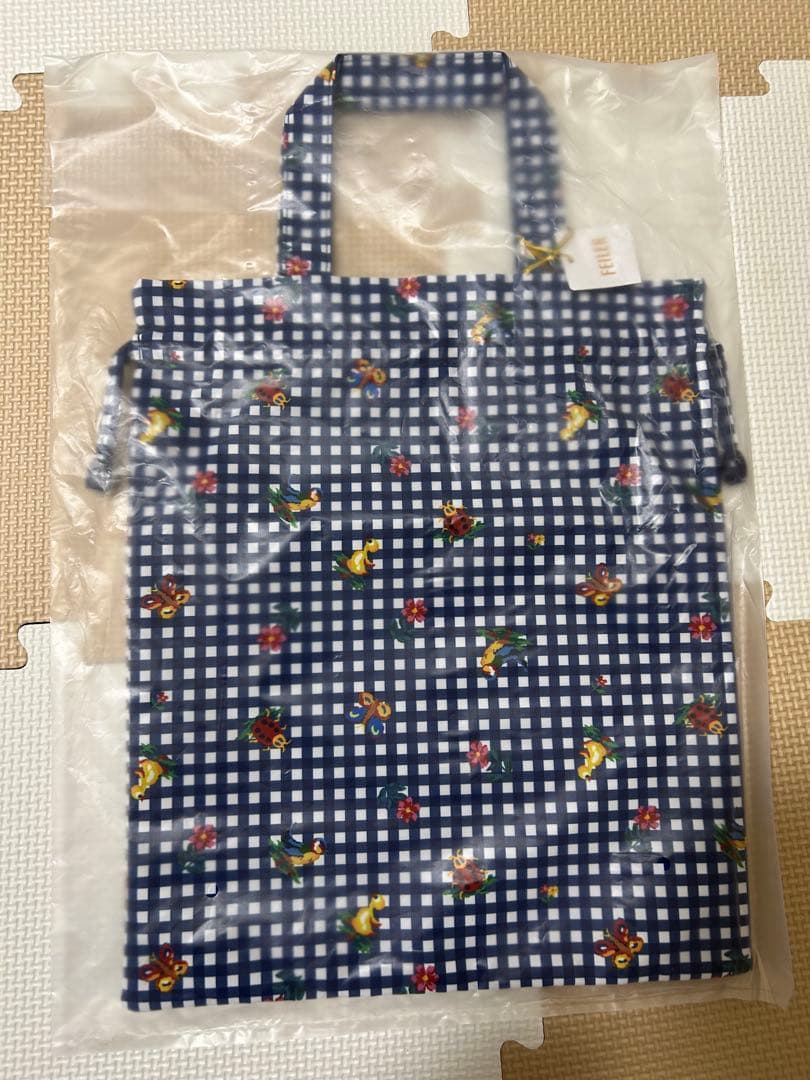 FEILERネイビー チェック柄 巾着バッグ