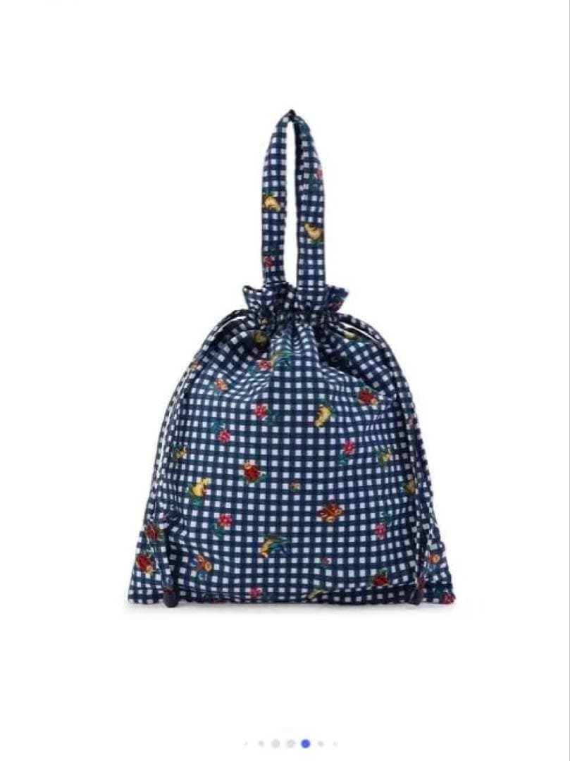 FEILERネイビー チェック柄 巾着バッグ