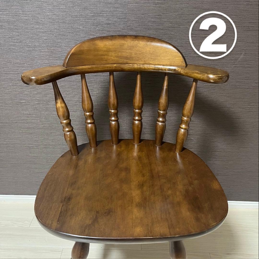 希少 飛騨家具　ウィンザーチェア　回転チェア　昭和レトロ　ヴィンテージ　木製 ②