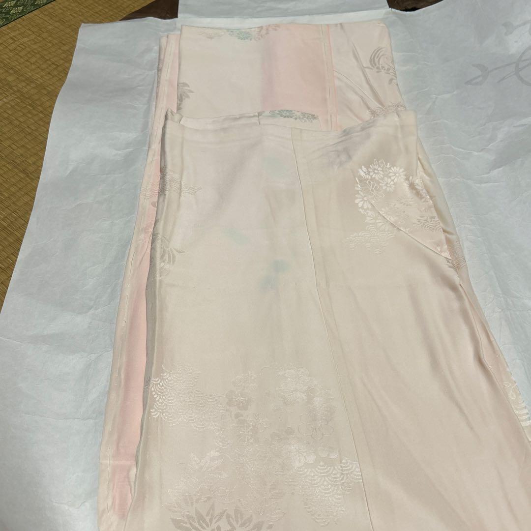 中古美品紫色の鶴と花の金彩友禅中振袖 と袋帯　長襦袢の3点セット