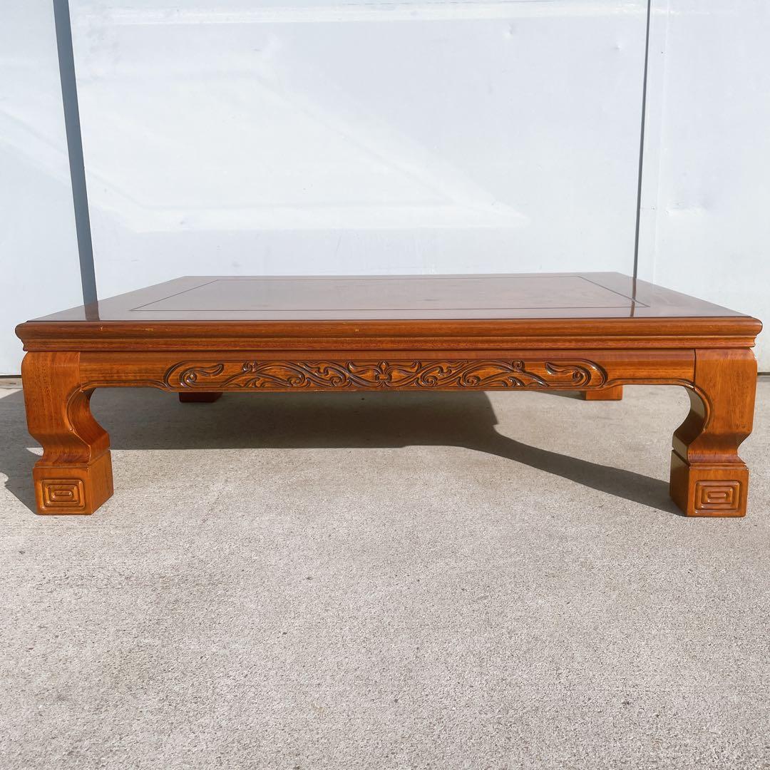 唐木家具 彫刻 花梨家具 木製座卓 ダークブラウン 和室 アンティーク