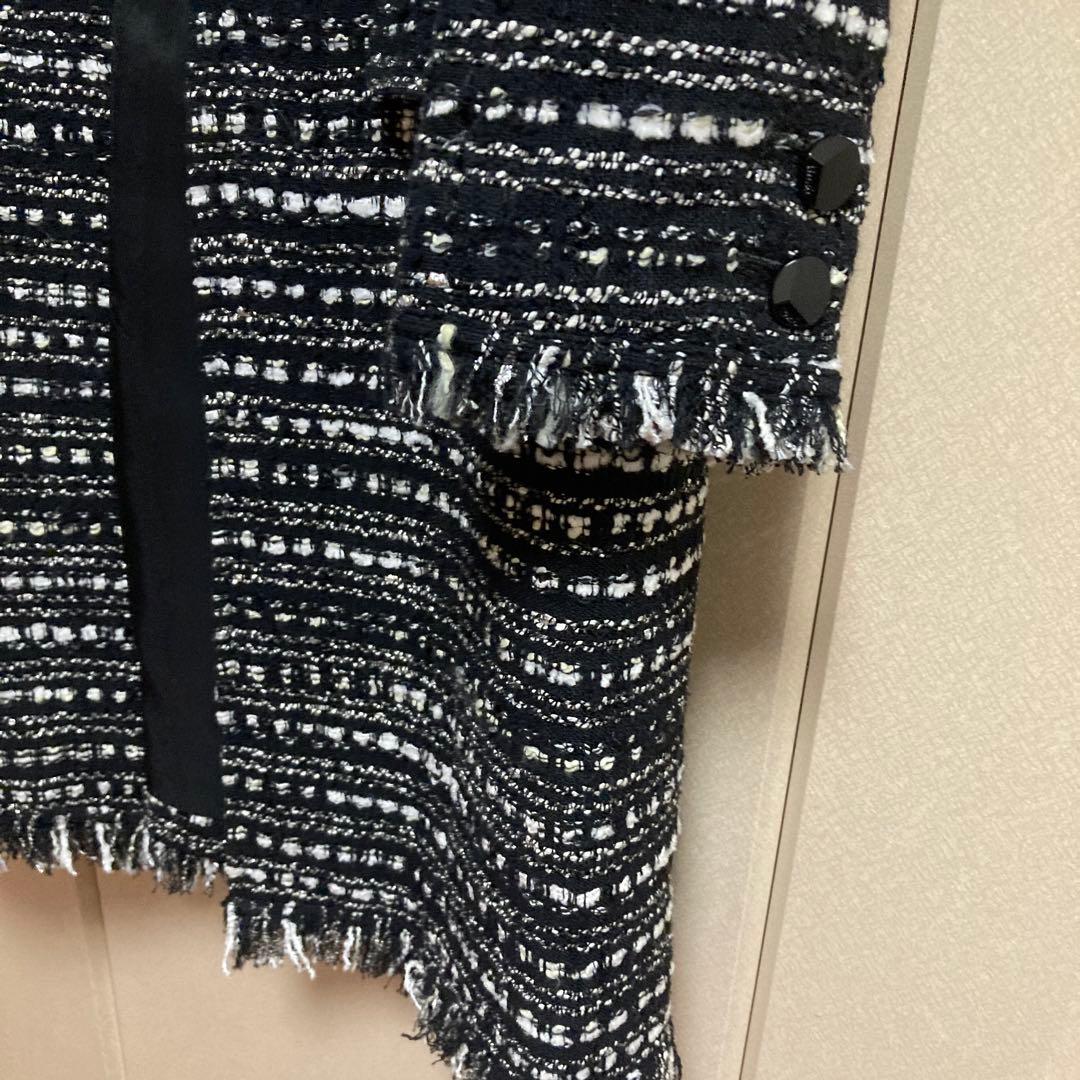 美品♡René ツイードノーカラーロングジャケット 34